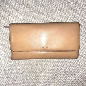 LODIS beige & lilac multi pocket leather wallet